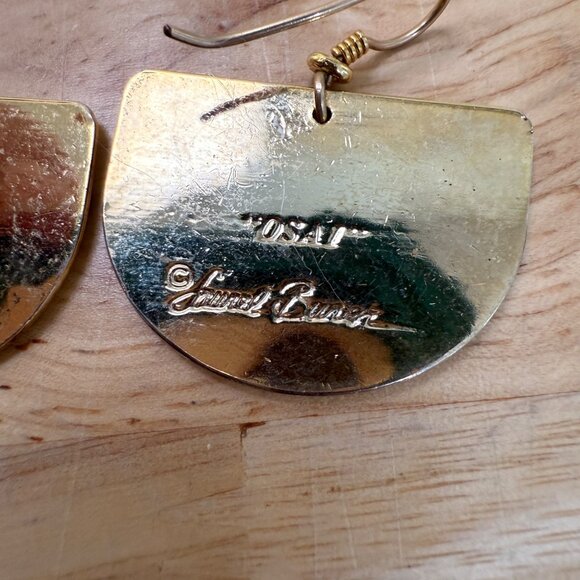 Laurel Burch Gold Tone Tribal Geometric Dangle Pierced Earrings - Picture 4 of 9